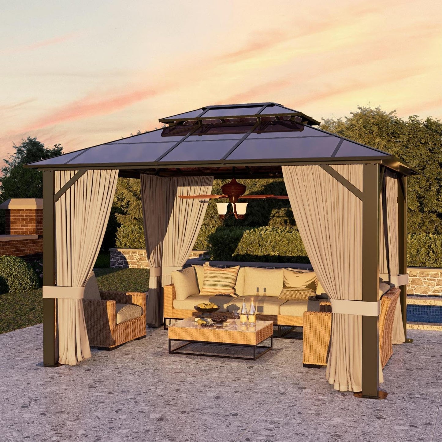 SOLUMIA 10'x12' Hardtop Gazebo with double roof, aluminum frame, polycarbonate panels