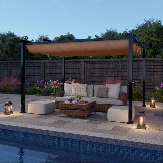 Outdoor Pergola  10'x12'  – Modern Shade Structure with Retractable Canopy