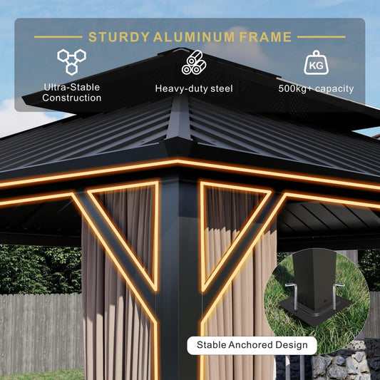 SOLUMIA 10'x12' Hardtop Gazebo with Double Roof, Curtains & Mosquito Netting – Durable Outdoor Metal Gazebo for Patio, Garden, Deck – Rust-Resistant Aluminum Frame