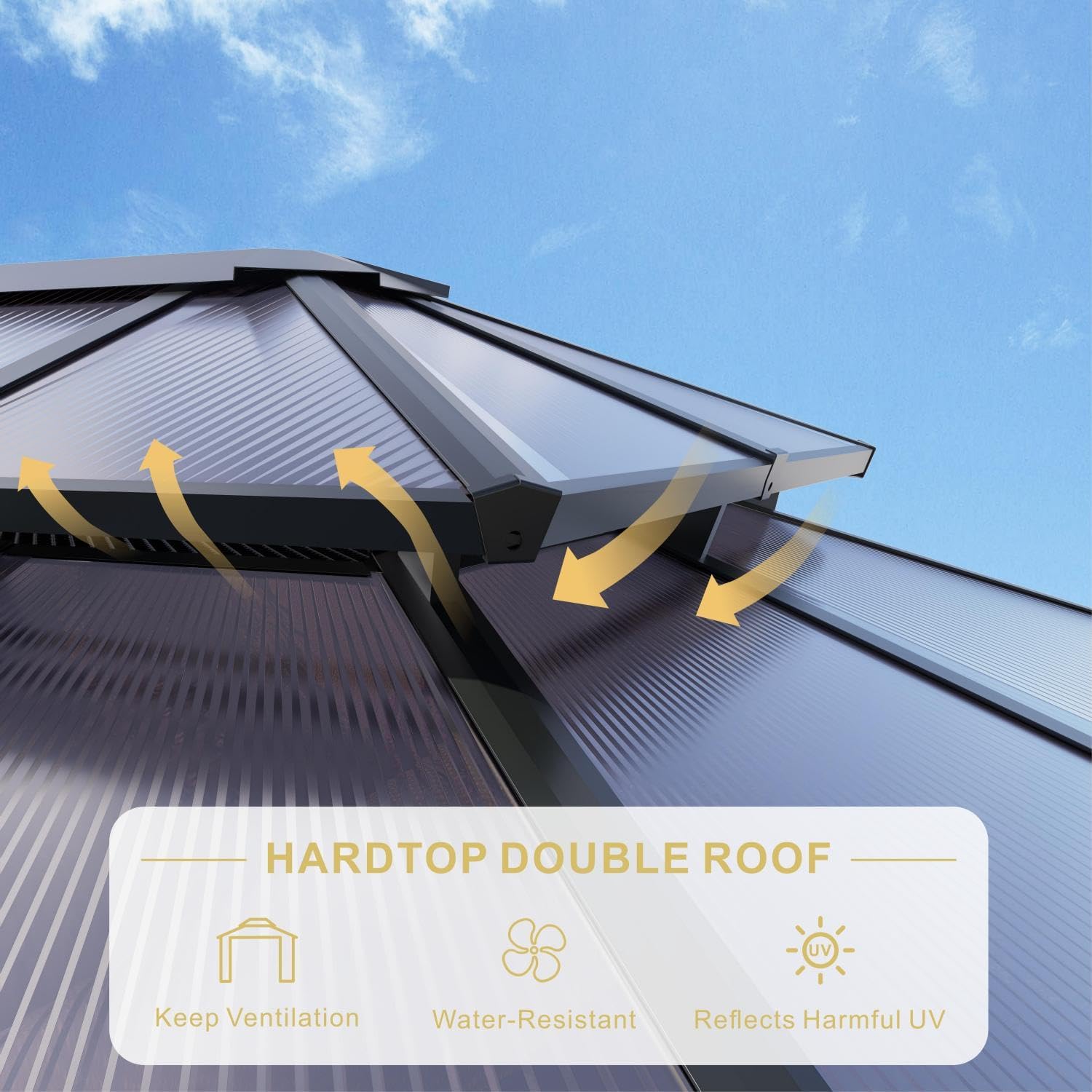 SOLUMIA 10'x12' Hardtop Gazebo with double roof, aluminum frame, polycarbonate panels