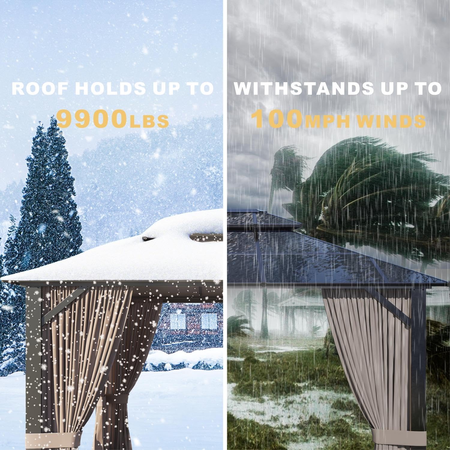 SOLUMIA 10'x12' Hardtop Gazebo with double roof, aluminum frame, polycarbonate panels