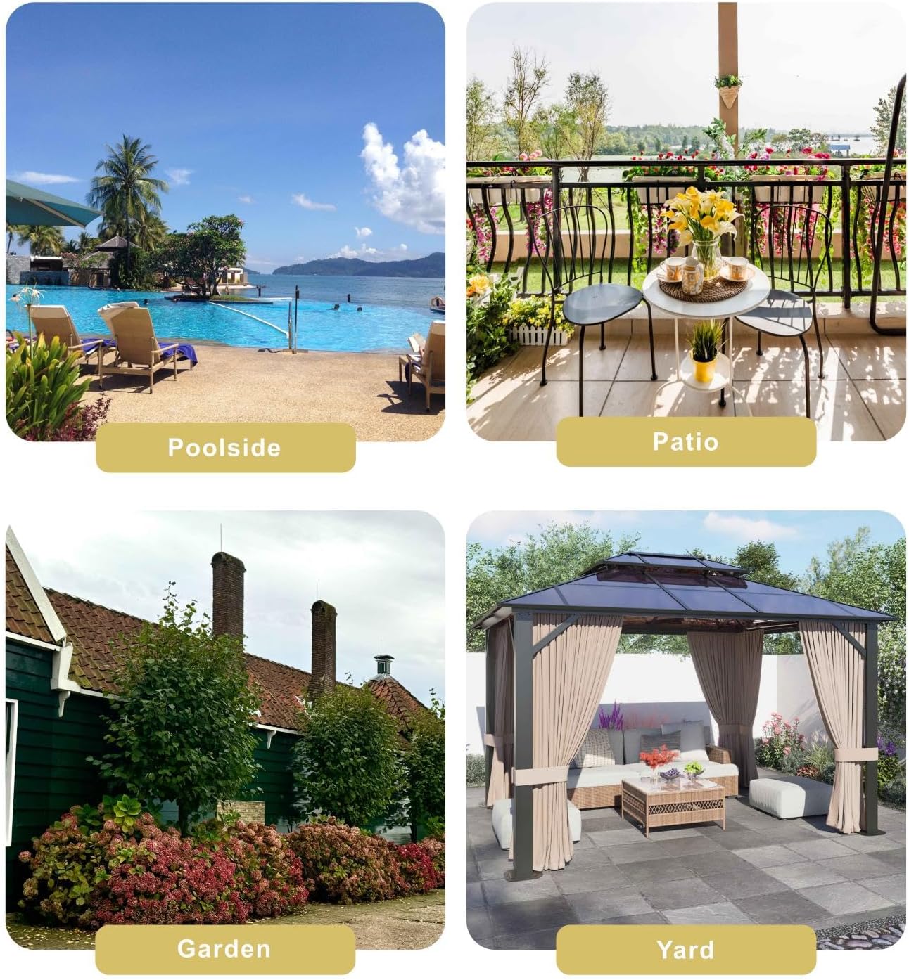 SOLUMIA 10'x12' Hardtop Gazebo with double roof, aluminum frame, polycarbonate panels