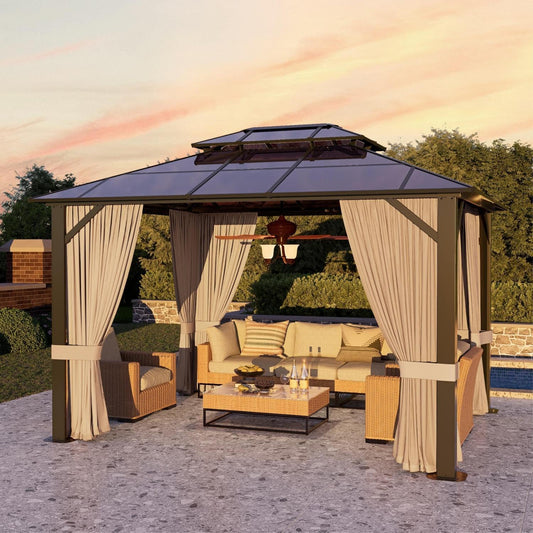 SOLUMIA 10'x12' Hardtop Gazebo with double roof, aluminum frame, polycarbonate panels