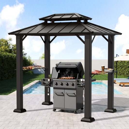 SOLUMIA 8'x6' Grill Gazebo – All-Weather BBQ Shelter with Shelves & Steel Roof