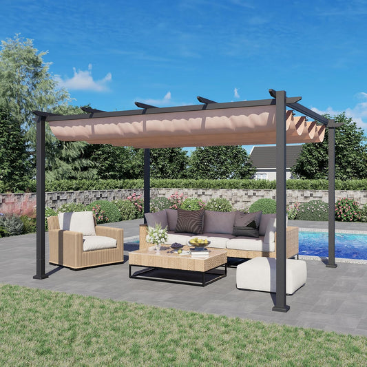 Outdoor Pergola  10'x12'  – Modern Shade Structure with Retractable Canopy