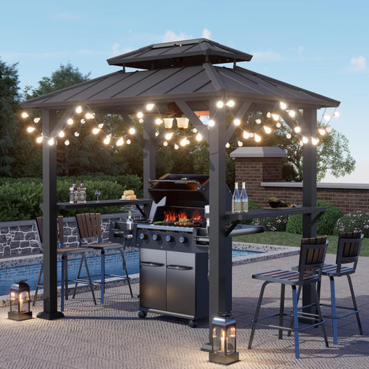 SOLUMIA 8'x6' Grill Gazebo – All-Weather BBQ Shelter with Shelves & Steel Roof