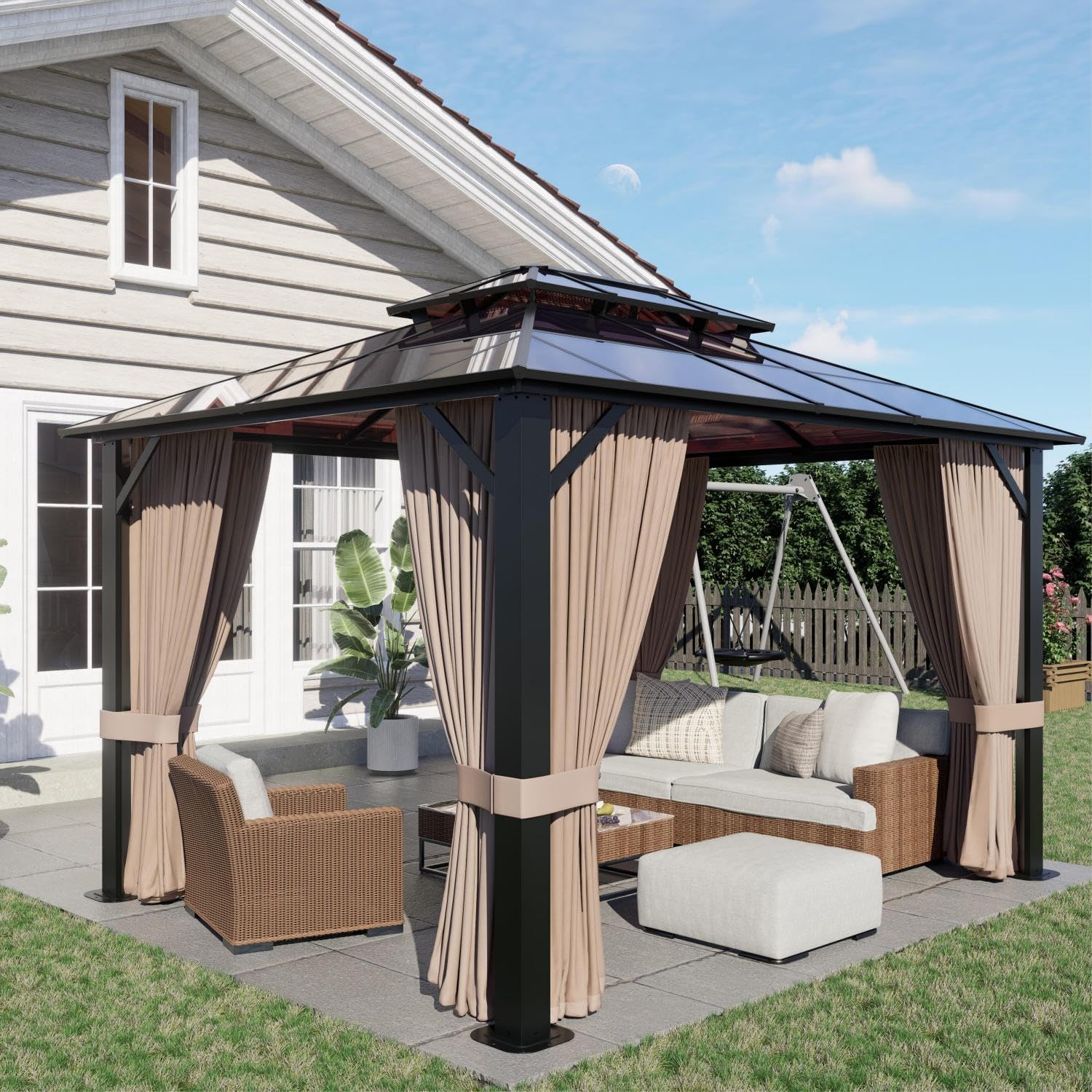SOLUMIA 10'x12' Hardtop Gazebo with double roof, aluminum frame, polycarbonate panels