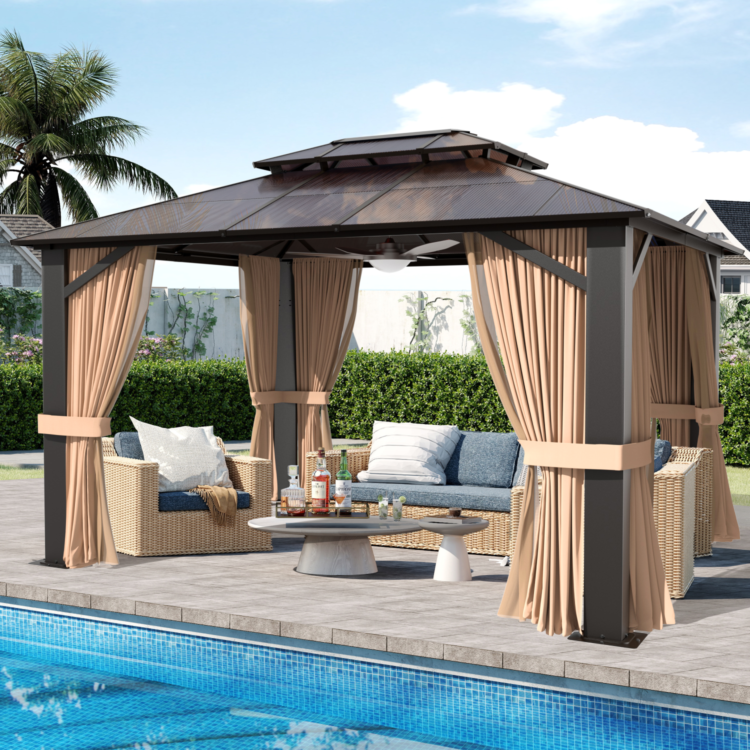SOLUMIA 10'x12' Hardtop Gazebo with double roof, aluminum frame, polycarbonate panels