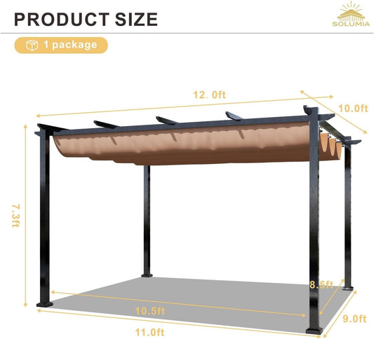 Outdoor Pergola  10'x12'  – Modern Shade Structure with Retractable Canopy